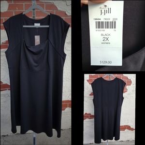 J. Jill Black Cap-Sleeve Draped-Neck Dress